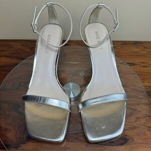 NINE WEST Ripe 3 Knitten Heel Sandals in metallic Gold